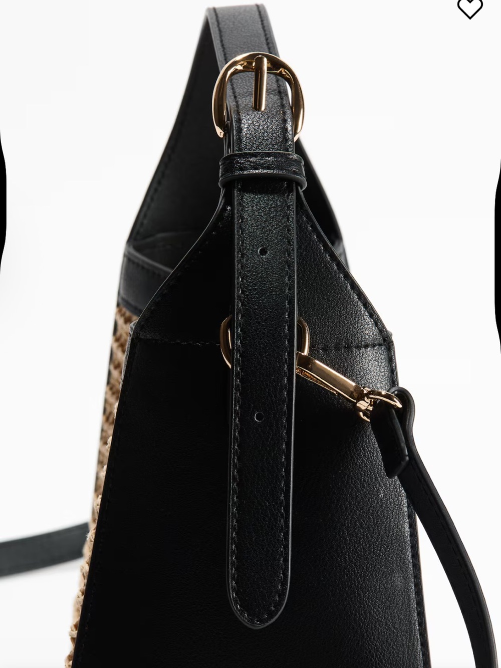 Black Shoulder Bag with Woven Beige Accent and Gold Hardware